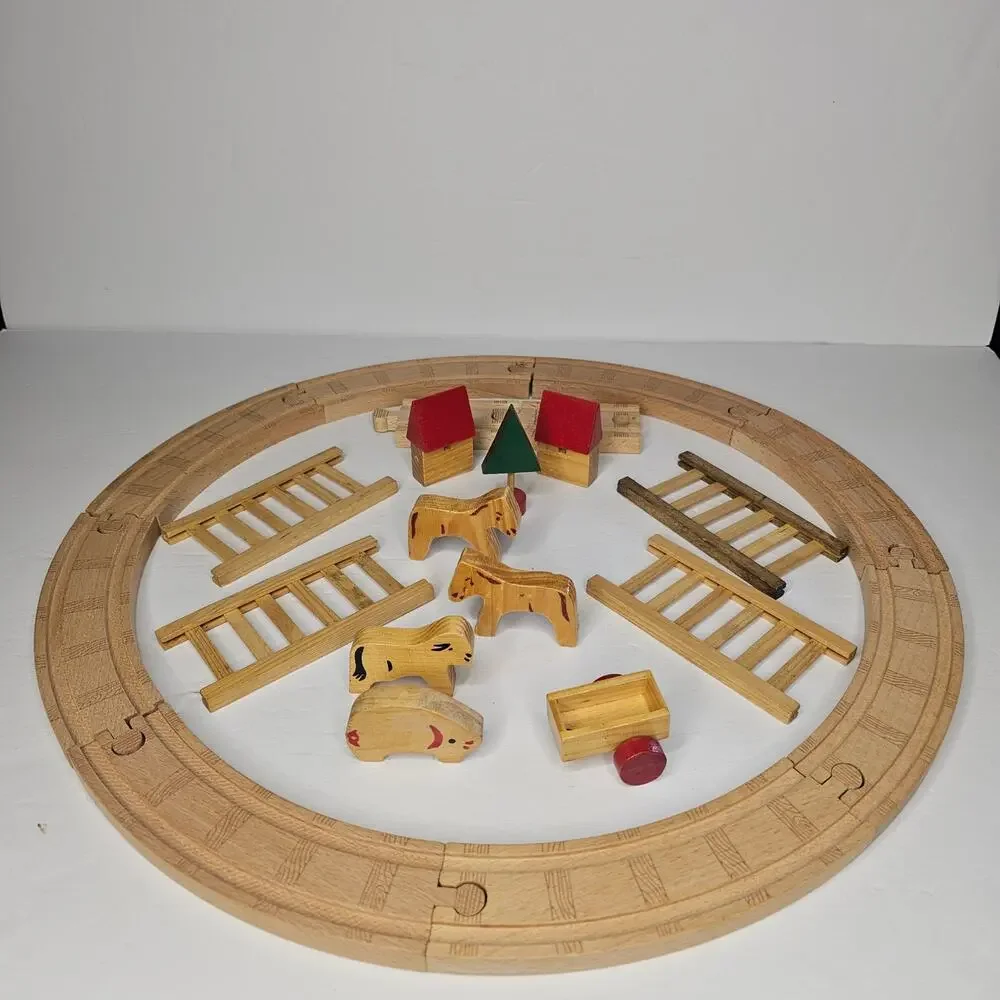 21 Piece Wooden Train Accessories Rails Circus Farm 1960's Vintage Hobby Gift